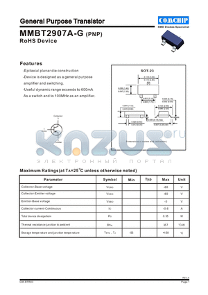 MMBT2907A-G datasheet - GENERAL PURPOSE TRANSISTORS