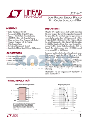 LTC1164-7CSW datasheet - Low Power, Linear Phase 8th Order Lowpass Filter
