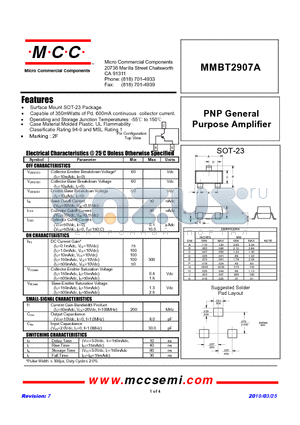 MMBT2907A-TP datasheet - NPN General Purpose Amplifier