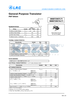 MMBT2907ALT1 datasheet - General Purpose Transistor(PNP Silicon)