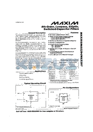 MAX294MJA datasheet - 8th-Order, Lowpass, Elliptic, Switched-Capacitor Filters