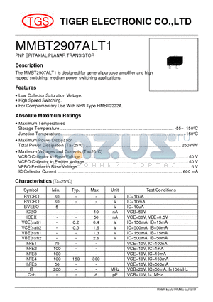 MMBT2907ALT1 datasheet - PNP EPITAXIAL PLANAR TRANSISTOR