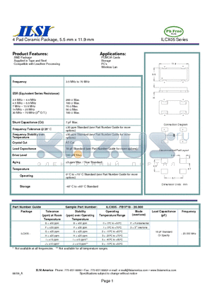 ILCX05-BI0F18-20.000 datasheet - 4 Pad Ceramic Package, 5.5 mm x 11.9 mm