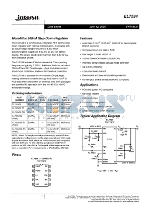 EL7534IYZ-T7 datasheet - Monolithic 600mA Step-Down Regulator