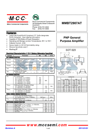 MMBT2907AT_11 datasheet - PNP General Purpose Amplifier