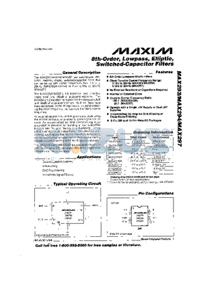 MAX297MJA datasheet - 8th-Order, Lowpass, Elliptic, Switched-Capacitor Filters