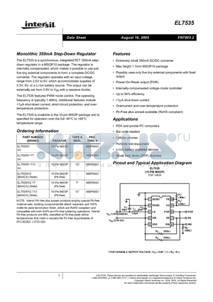 EL7535IYZ-T13 datasheet - Monolithic 350mA Step-Down Regulator