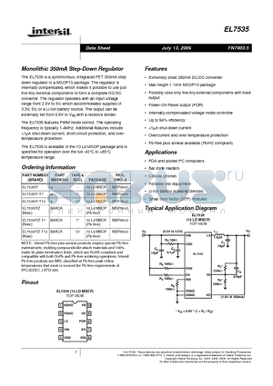 EL7535IYZ-T7 datasheet - Monolithic 350mA Step-Down Regulator