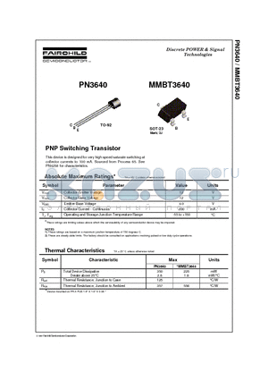 MMBT3640 datasheet - PNP Switching Transistor