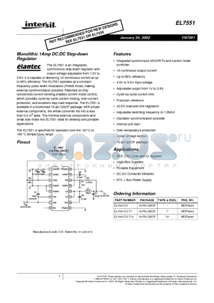 EL7551 datasheet - Monolithic 1Amp DC:DC Step-down Regulator