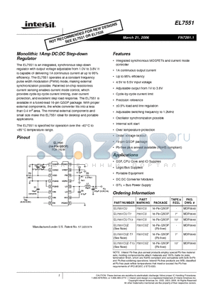 EL7551 datasheet - Monolithic 1Amp DC:DC Step-down Regulator