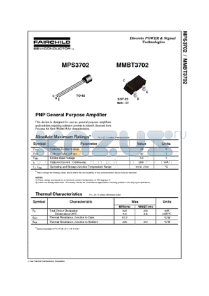 MMBT3702 datasheet - PNP General Purpose Amplifier