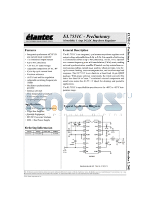 EL7551C datasheet - Monolithic 1 Amp DC:DC Step-down Regulator