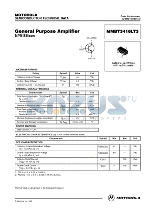 MMBT3416LT3 datasheet - General Purpose Amplifier