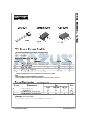 MMBT3904 datasheet - NPN General Purpose Amplifier