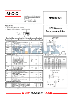 MMBT3904 datasheet - NPN General Purpose Amplifier