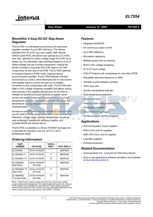 EL7554IRE-T7 datasheet - Monolithic 4 Amp DC-DC Step-Down Regulator