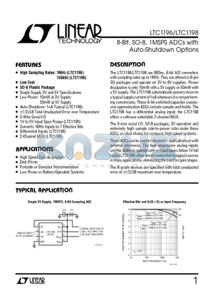 LTC1196 datasheet - 8-Bit, SO-8, 1MSPS ADCs with Auto-Shutdown Options