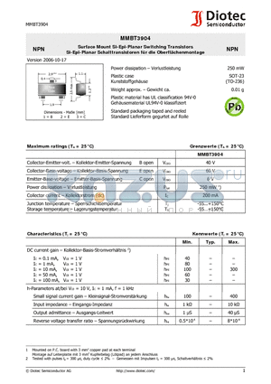 MMBT3904 datasheet - Surface Mount Si-Epi-Planar Switching Transistors