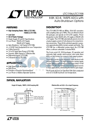 LTC1196-1BCS8 datasheet - 8-Bit, SO-8, 1MSPS ADCs with Auto-Shutdown Options