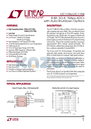 LTC1196-1BCS8-TRPBF datasheet - 8-Bit, SO-8, 1Msps ADCs with Auto-Shutdown Options