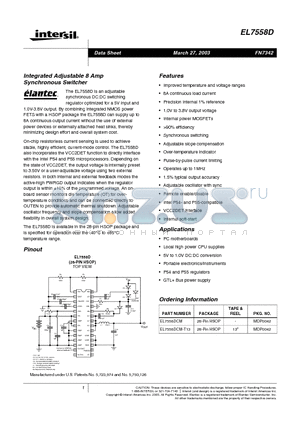 EL7558D datasheet - Integrated Adjustable 8 Amp Synchronous Switcher