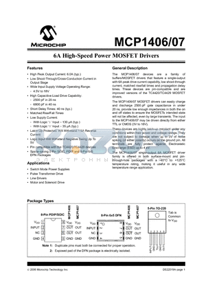 MCP1406T-E/MF datasheet - 6A High-Speed Power MOSFET Drivers