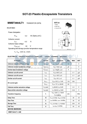 MMBT3904LT1 datasheet - SOT-23 Plastic-Encapsulate Transistors