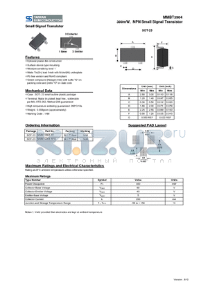 MMBT3904RF datasheet - 300mW, NPN Small Signal Transistor