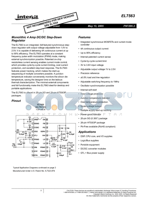 EL7563CM datasheet - Monolithic 4 Amp DC:DC Step-Down Regulator