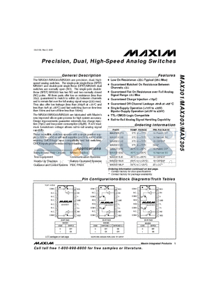 MAX301CSE datasheet - Precision, Dual, High-Speed Analog Switches