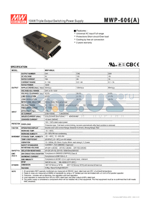 MWP-606A datasheet - 104W Triple Output Switching Power Supply