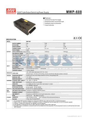 MWP-608 datasheet - 104W Triple Output Switching Power Supply