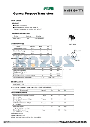 MMBT3904TT1 datasheet - General Purpose Transistors