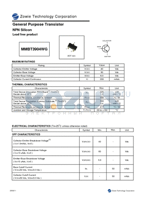 MMBT3904WG datasheet - General Purpose Transistor