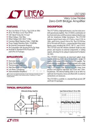LTC1250CN8 datasheet - Very Low Noise Zero-Drift Bridge Amplifier