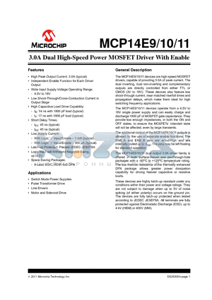 MCP14E9T datasheet - 3.0A Dual High-Speed Power MOSFET Driver With Enable