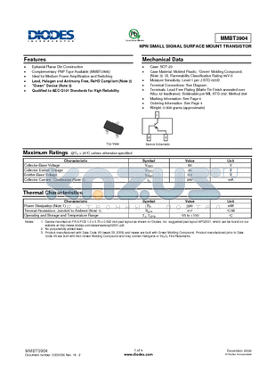 MMBT3904_08 datasheet - NPN SMALL SIGNAL SURFACE MOUNT TRANSISTOR