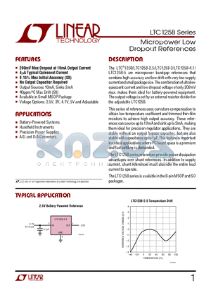 LTC1258 datasheet - Micropower Low Dropout References