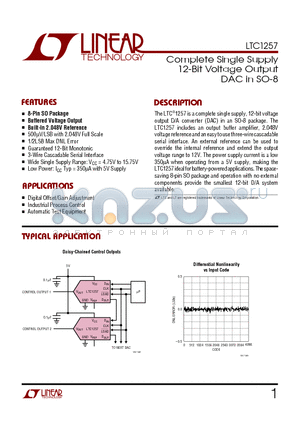 LTC1257IN8 datasheet - Complete Single Supply 12-Bit Voltage Output DAC in SO-8