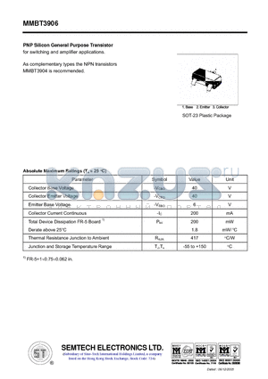 MMBT3906 datasheet - PNP Silicon General Purpose Transistor