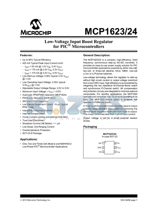 MCP1623 datasheet - Low-Voltage Input Boost Regulator for PIC^ Microcontrollers