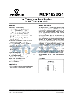 MCP1623-I/CH datasheet - Low-Voltage Input Boost Regulator for PIC^ Microcontrollers
