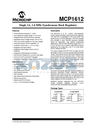 MCP1612 datasheet - Single 1A, 1.4 MHz Synchronous Buck Regulator