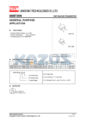 MMBT3906L-AL3-R datasheet - GENERAL PURPOSE APPLIATION