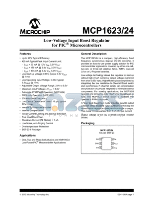 MCP1624T-I/CH datasheet - Low-Voltage Input Boost Regulator for PIC^ Microcontrollers