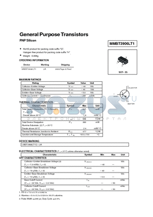 MMBT3906LT1 datasheet - General Purpose Transistors PNP Silicon