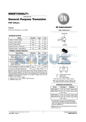 MMBT3906LT3 datasheet - General Purpose Transistor PNP Silicon