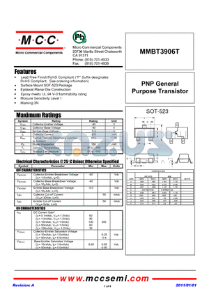 MMBT3906T datasheet - PNP General Purpose Transistor