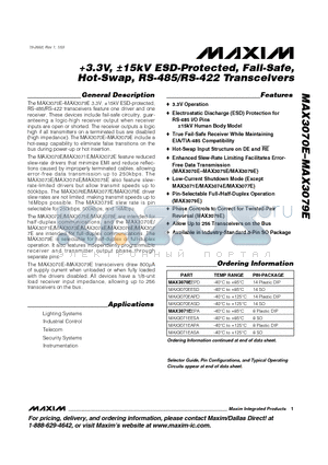 MAX3071EAPA datasheet - 3.3V, a15kV ESD-Protected, Fail-Safe, Hot-Swap, RS-485/RS-422 Transceivers